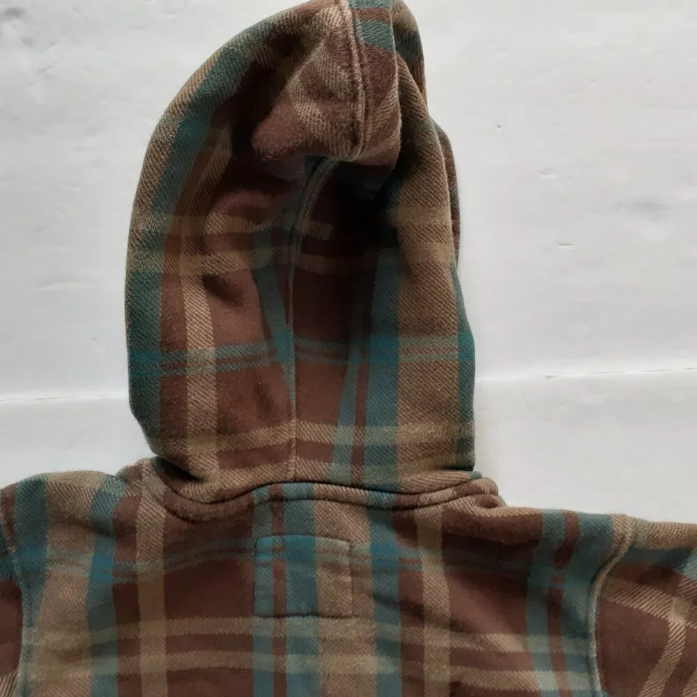 Oshkosh Boys Jacket Sweatshirt Hoodie Brown Blue Plaid Fleece Zip 3T